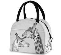 DJNGN Friendly Two Giraffe Reusable Lunch Tote Bag Insulated Thermal Cooler Container Bag for Back to School Work Picnic Travel Fishing Beach