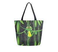 DJNGN Frog On The Bamboo Canvas Tote Bag Women Casual Shoulder Handbag Shopping Bag