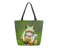 DJNGN Frog Reusable Grocery Shopping Bag Heavy Duty Canvas Tote Bag Large Collapsible Washable Handbag Shoulder for Women
