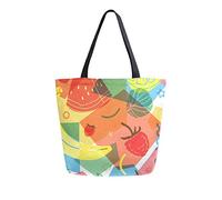DJNGN Fruit Lemon Strawberry And Mint Canvas Tote Bag Reusable Grocery Bags Tote Carrying Bag with Handles