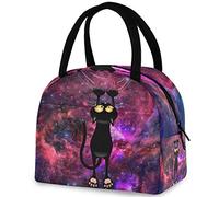 DJNGN Funny Black Cat Reusable Lunch Tote Bag with Front Pocket Zipper Closure Insulated Thermal Cooler Container Bag for Work Picnic Travel Beach Fishing