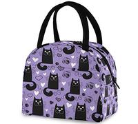DJNGN Funny Black Cats Hearts Reusable Lunch Tote Bag with Front Pocket Zipper Closure Insulated Thermal Cooler Container Bag for Man Women Work Picnic Travel Beach Fishing