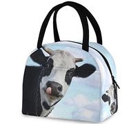DJNGN Funny Cow Printed Reusable Lunch Hand Bag with Front Pocket Insulated Thermal Zipper Closure Cooler Container Bag for School Work Picnic Travel Fishing Beach