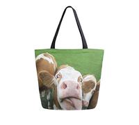 DJNGN Funny Cow Reusable Grocery Shopping Bag Heavy Duty Canvas Tote Bag Large Collapsible Washable Handbag Shoulder for Women