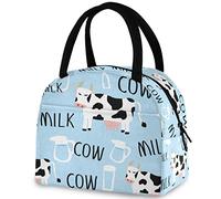 DJNGN Funny Cute Cow Pattern Reusable Lunch Tote Bag, Insulated Thermal Cooler Container Bag for Back to School Work Picnic Travel Fishing Beach