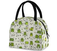 DJNGN Funny Cute Frog Pattern Lunch Tote Bag with Front Pocket Reusable Insulated Thermal Zipper Closure Cooler Container Bag for School Work Picnic Travel Fishing Beach