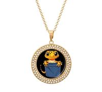 DJNGN Funny Leopard Gecko Lizard Colorful Diamond Necklace Dainty Round Pendant Necklaces Jewelry Gifts for Women