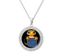 DJNGN Funny Leopard Gecko Lizard Colorful Diamond Necklace Dainty Round Pendant Necklaces Jewelry Gifts for Women