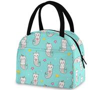 DJNGN Funny Mermaid Unicorn Starfish Reusable Lunch Tote Bag with Front Pocket Insulated Thermal Cooler Container Bag for Back to School Work Travel Fishing Picnic Beach