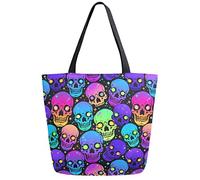 DJNGN Galaxy Skull with Bright Eyes Reusable Grocery Shopping Bag Canvas Tote Bag Large Collapsible Washable Handbag Shoulder for Women