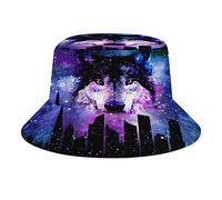 DJNGN Galaxy Wolf Bucket Hat Summer Beach Sun Hat Packable Unisex Print Fisherman Cap for Summer Travel