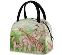 DJNGN Giraffe Family Reusable Lunch Tote Bag with Front Pocket Zipper Closure Insulated Thermal Cooler Container Bag for Man Women Work Picnic Travel Beach Fishing