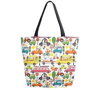 DJNGN Giraffe on The Car Reusable Grocery Shopping Bag Canvas Tote Bag Large Collapsible Washable Handbag Shoulder for Women