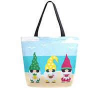 DJNGN Gnomes on the Beach Reusable Grocery Shopping Bag Canvas Tote Bag Large Collapsible Washable Handbag Shoulder for Women