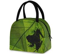 DJNGN Green Leaf Frog Reusable Lunch Tote Bag with Front Pocket Insulated Thermal Cooler Container Bag for Back to School Work Picnic Travel Fishing Beach