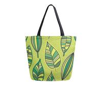 DJNGN Green Leaves Canvas Tote Bag Reusable Grocery Bags Tote Carrying Bag with Handles