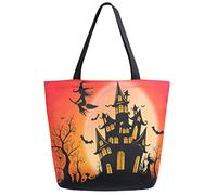 DJNGN Halloween Night Haunted Castle Witch Bats Extra Large Canvas Shoulder Tote Top Storage Handle Bag for School Gym Beach Weekender Travel Reusable Grocery Shopping