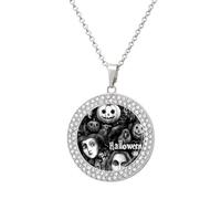 DJNGN Halloween Pumpkins Ghosted Ravens Women's Pendant Necklace Gold Silver Charm Picture Necklaces Circle Jewelry
