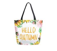 DJNGN Hello Autumn Floral Sunflower Poppies Canvas Tote Bag Women Casual Shoulder Handbag Large Reusable Shopping Grocery Bag