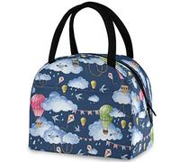 DJNGN Hot Air Balloons and Clouds Reusable Lunch Tote Bag with Front Pocket Zipper Closure Insulated Thermal Cooler Container Bag for Work Picnic Travel Beach Fishing