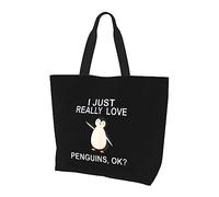 DJNGN I Just Really Like Penguins Ok Women'S Lightweight Canvas Handbag Reusable Shopping Bag Black