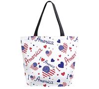 DJNGN I Love America Reusable Grocery Shopping Bag Canvas Tote Bag Large Collapsible Washable Handbag Shoulder for Women