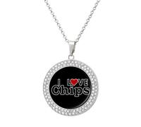 DJNGN I Love Chips Women's Pendant Necklace Gold Silver Charm Picture Necklaces Circle Jewelry