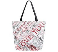 DJNGN I Love You Retro Newspaper Print Reusable Grocery Shopping Bag Canvas Tote Bag Large Collapsible Washable Handbag Shoulder for Women