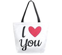 DJNGN I Love You Reusable Grocery Shopping Bag Canvas Tote Bag Large Collapsible Washable Handbag Shoulder for Women