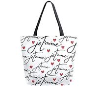 DJNGN I Love You Romantic French Reusable Grocery Shopping Bag Canvas Tote Bag Large Collapsible Washable Handbag Shoulder for Women