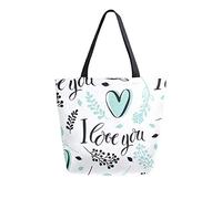 DJNGN I Love You Writing Leaf Canvas Tote Bag Reusable Grocery Bags Tote Carrying Bag with Handles