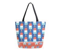 DJNGN Ice Cream And Stars Pattern Canvas Tote Bag Reusable Grocery Bags Tote Carrying Bag with Handles
