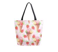 DJNGN Ice Cream And Strawberries Canvas Tote Bag Reusable Grocery Bags Tote Carrying Bag with Handles