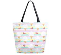 DJNGN Ice Cream Strawberry Reusable Grocery Shopping Bag Canvas Tote Bag Large Collapsible Washable Handbag Shoulder for Women