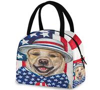 DJNGN Independence Day Patriotic USA Flag Dog Insulated Lunch Bag, Reusable Multi-Pocket Handle Container Cooler Tote Bag for Women&Men School Work Picnic Outdoor Travel