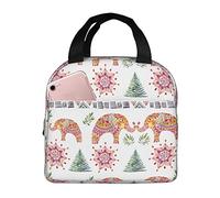 DJNGN Insulated Lunch Bag for Women Boys Girls Aztec Elephant Tribal Pattern Portable Lunch Box with Pocket Reusable Lunch Tote Bag for Work School Picnic Travel