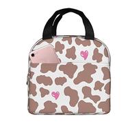 DJNGN Insulated Lunch Bag for Women Boys Girls Cow Print Portable Lunch Box with Pocket Reusable Lunch Tote Bag for Work School Picnic Travel