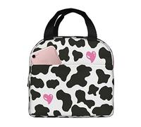 DJNGN Insulated Lunch Bag for Women Boys Girls Cow Print Portable Lunch Box with Pocket Reusable Lunch Tote Bag for Work School Picnic Travel