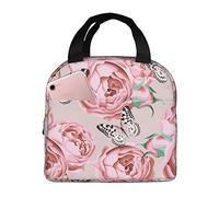 DJNGN Insulated Lunch Bag for Women Boys Girls Flower Butterfly Portable Lunch Box with Pocket Reusable Lunch Tote Bag for Work School Picnic Travel
