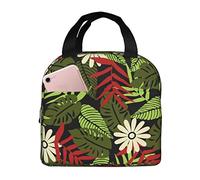 DJNGN Insulated Lunch Bag for Women Boys Girls Flower Leaf Portable Lunch Box with Pocket Reusable Lunch Tote Bag for Work School Picnic Travel