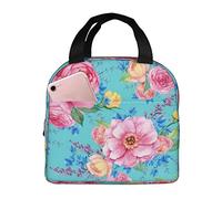 DJNGN Insulated Lunch Bag for Women Boys Girls Flower Portable Lunch Box with Pocket Reusable Lunch Tote Bag for Work School Picnic Travel