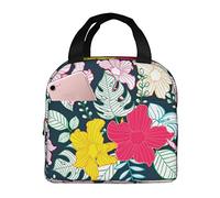 DJNGN Insulated Lunch Bag for Women Boys Girls Flower Portable Lunch Box with Pocket Reusable Lunch Tote Bag for Work School Picnic Travel