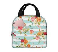 DJNGN Insulated Lunch Bag for Women Boys Girls Flower Stripe Portable Lunch Box with Pocket Reusable Lunch Tote Bag for Work School Picnic Travel