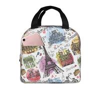 DJNGN Insulated Lunch Bag for Women Boys Girls Paris Eiffel Tower Portable Lunch Box with Pocket Reusable Lunch Tote Bag for Work School Picnic Travel