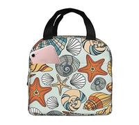 DJNGN Insulated Lunch Bag for Women Boys Girls Starfish Shell Portable Lunch Box with Pocket Reusable Lunch Tote Bag for Work School Picnic Travel