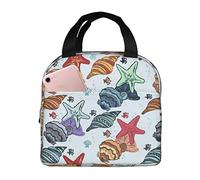 DJNGN Insulated Lunch Bag for Women Boys Girls Starfish Shell Portable Lunch Box with Pocket Reusable Lunch Tote Bag for Work School Picnic Travel