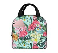 DJNGN Insulated Lunch Bag for Women Boys Girls Tropical Plants Flamingo Flower Portable Lunch Box with Pocket Reusable Lunch Tote Bag for Work School Picnic Travel