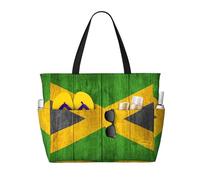 DJNGN Jamaican Flag Art Pattern Large Tote Bag For Women,Foldable Beach Bag With Pocket Weekender Travel Overnight Bag
