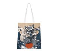 DJNGN Japanese Mythical Guardian Foo Dog Casual Shoulder Bag Handbag Reusable Shopping Travel Grocery Bag Tote Gifts For Women