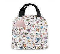 DJNGN Joyfull Ornamental Pattern Retro Style Insulated Lunch Bag for Women Men Lunch Box Container Reusable Leakproof Cooler Tote Bags for Office Picnic Sporting